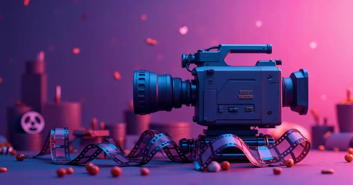 Cinematic camera lens with film production elements